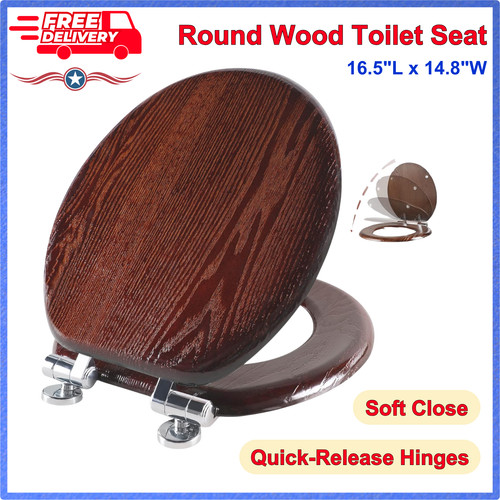 Round wood toilet seat - seat, slow