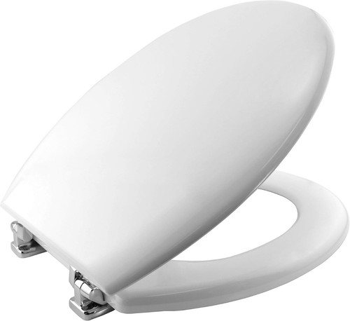 White molded wood toilet seat - wood,